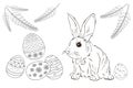 Easter. Linear rabbit image. Black and white image, isolated. Coloring for children.